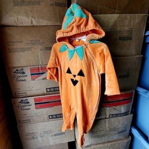 Pumpkin Onsie One Piece Hooded Outfit Jack-O-Lantern Baby Infant Size 6-9M EUC